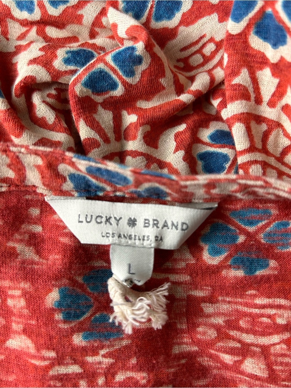 Lucky Brand Blue Floral top Boho Cotton Modal long Sleeve Size L new - Picture 5 of 7